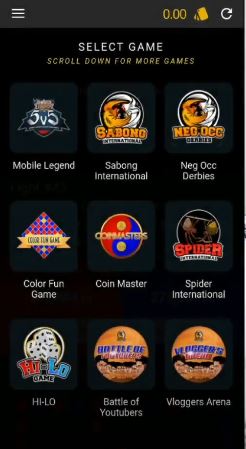 Select game menu shows multiple betting options